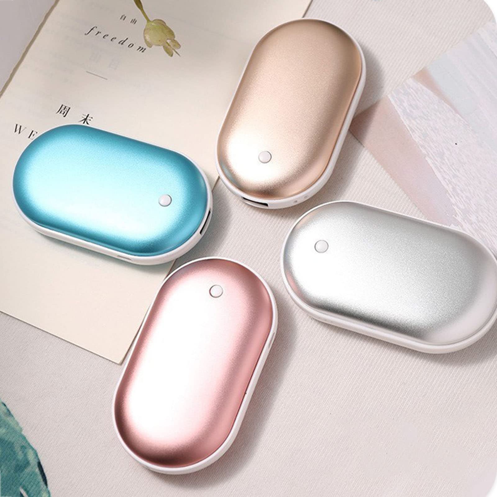 5000mAh USB Chauffe-Mains Rechargeable, Double-Face Chauffage Rapide Réchauffeur de Main Portable, Cadeaux pour Hiver Froid,Bleu