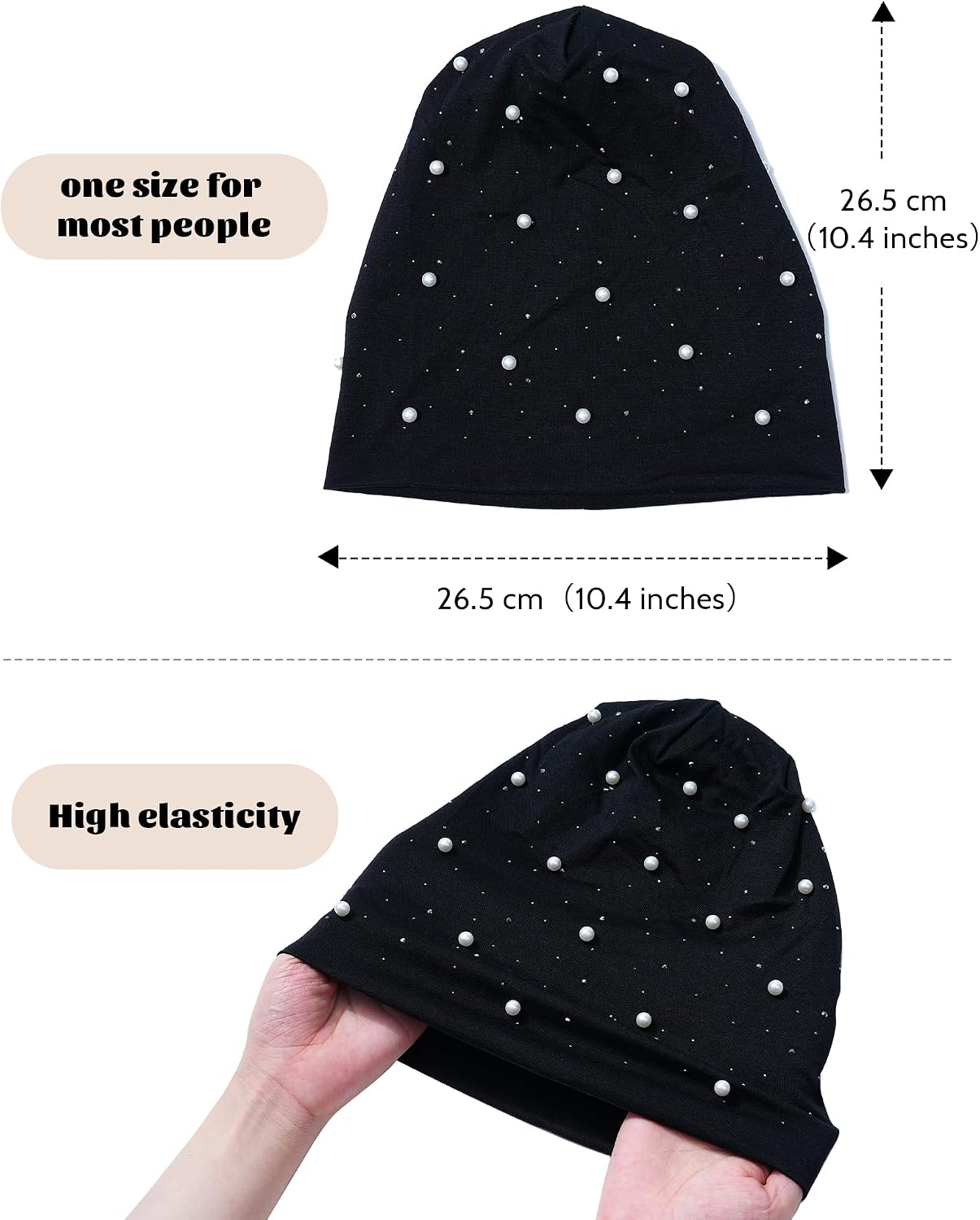 ACECHA Rhinestone and Pearl Beanie for Women - Lightweight Sparkly Slouchy Skull Cap, Fashion Beanies Hats for Spring Fall