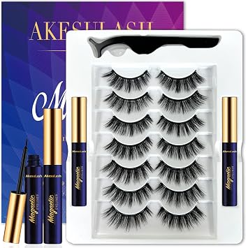 3D Magnetic Eyelashes with Eyeliner Kit- 7 Pairs Magnetic Lashes Kit with Applicator,Updated 2 Tubes of Magnetic Liner & Natural Look, Reusable, Easy to Apply...