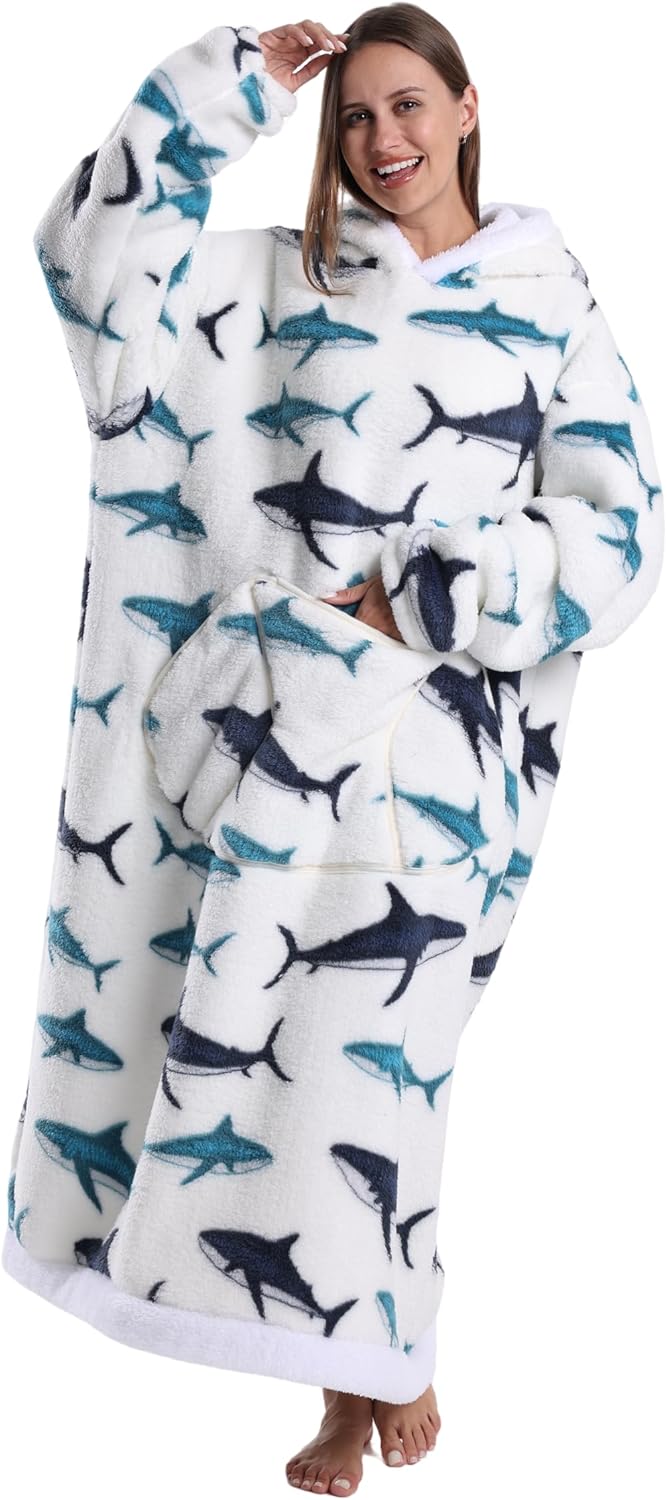 Blanket Hoodie, Long Hooded Blanket Sweatshirt as Birthday Gifts for Women Men, Long Wearable Blanket for Women Men.