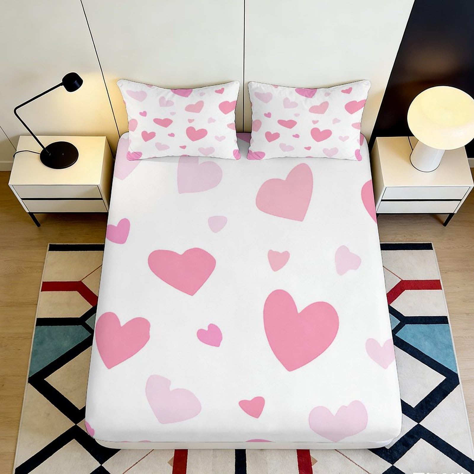 Kzqnxhjprl Style-10 3D Printed Pink Heart Fitted Sheet Microfiber Soft Bedroom Decor For Mattress Protection, Romantic Bed Cover 90X200x25cm