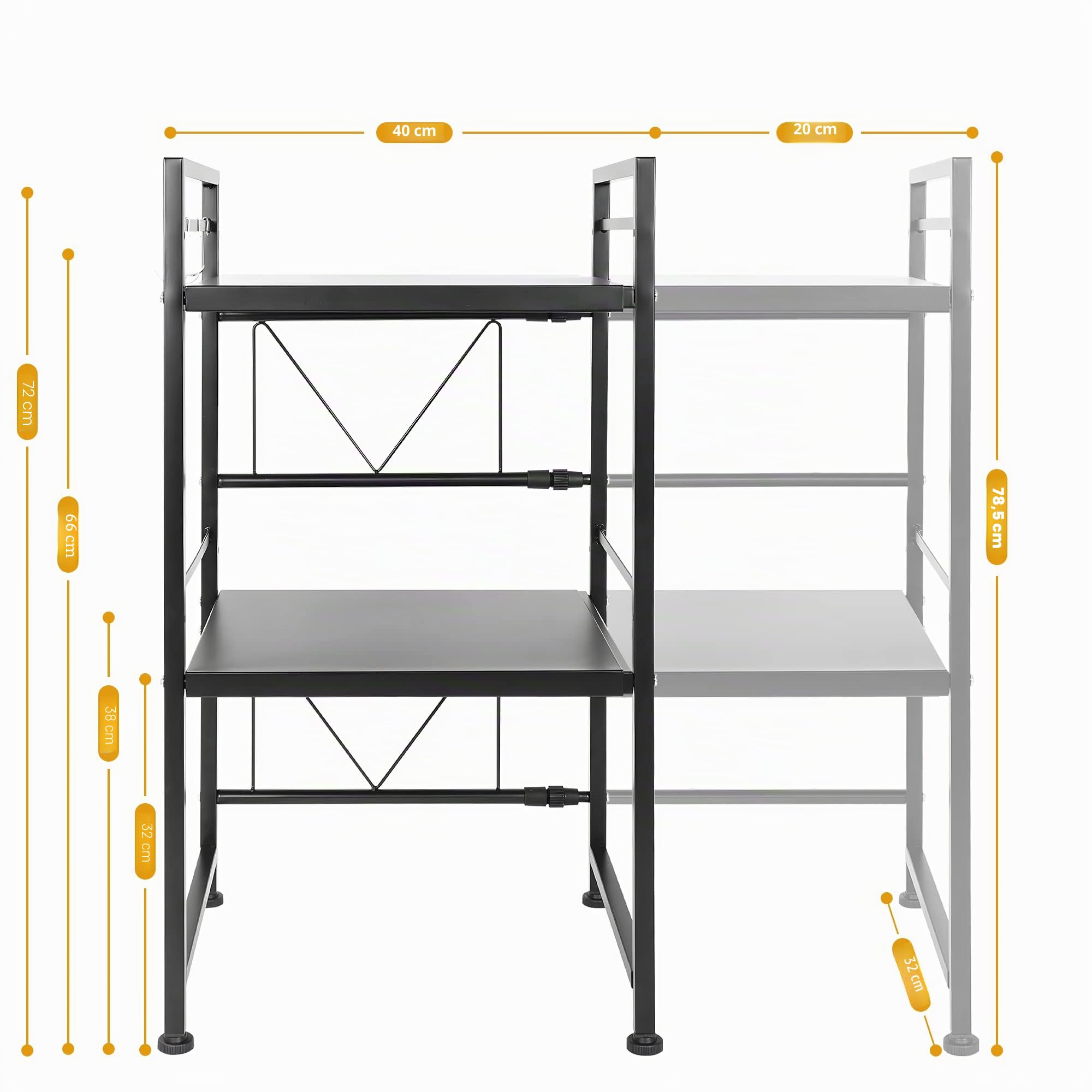 OUUTMEE Estantería expandible para microondas, estantería para microondas ajustable en altura de acero al carbono, organizador de mesa de cocina plegable para tostadora (negro de 3 niveles)