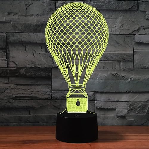 Miniatura 5 de SUPERRUIDALONG Globo de aire caliente 3D, control remoto, 16 colores, luces nocturnas de ilusión LED, lámpara de noche de mesa LED de acrílico para