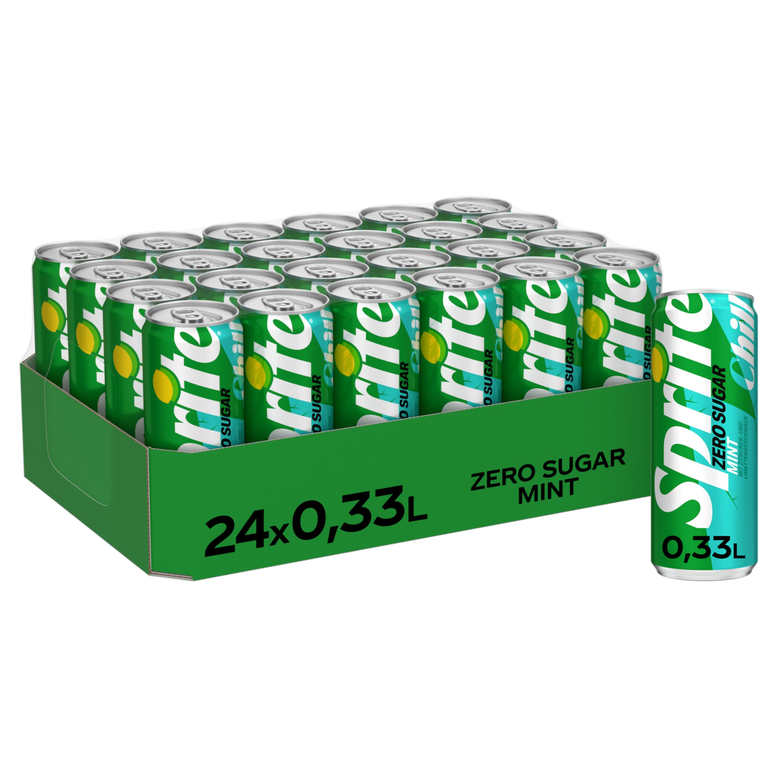 Sprite Zero Sugar Mint Chill - Maximale Erfrischung mit Limetten und Zitronen-Geschmack und leichter Minz-Note - ohne Zucker, ohne Kalorien - Limonade in Einweg-Dosen (24 x 330ml)