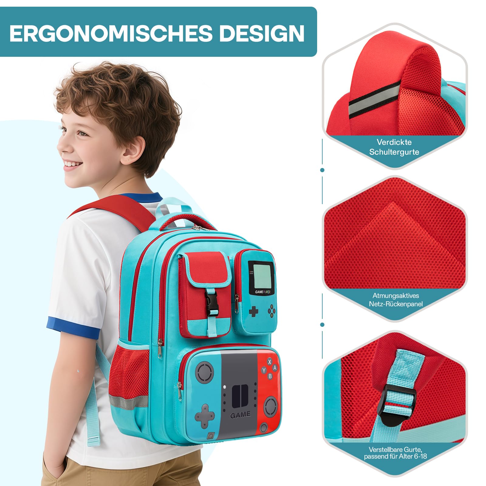 Beaulyn Mochila escolar Gamer para niños y niños, mochila de viaje para estudiantes de primaria y secundaria para 6-18 años