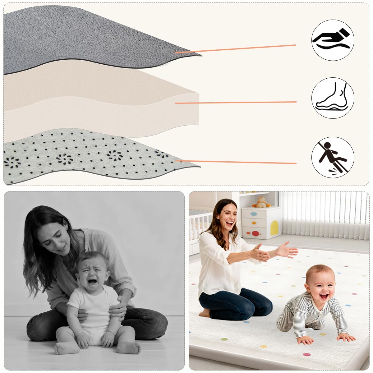 Alfombra Bebe, Tapete Actividades, Colchoneta para Niños 2.5 CM Grosor, Tapete Infantil Antideslizante, Alfombra de Habitacion Bebe Infantil Niña Niño de Juego Motivo 180 x 220 cm