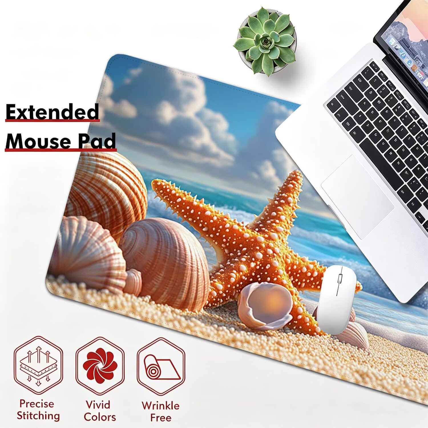 Tappetino Mouse Gaming XXL 1200x600x4mm stella marina bellezza 0x0-203 | Tappetino Scrivania con Base in Gomma Antiscivolo Bordi Cuciti per Computer, PC, Migliora la Precisione e la Velocità