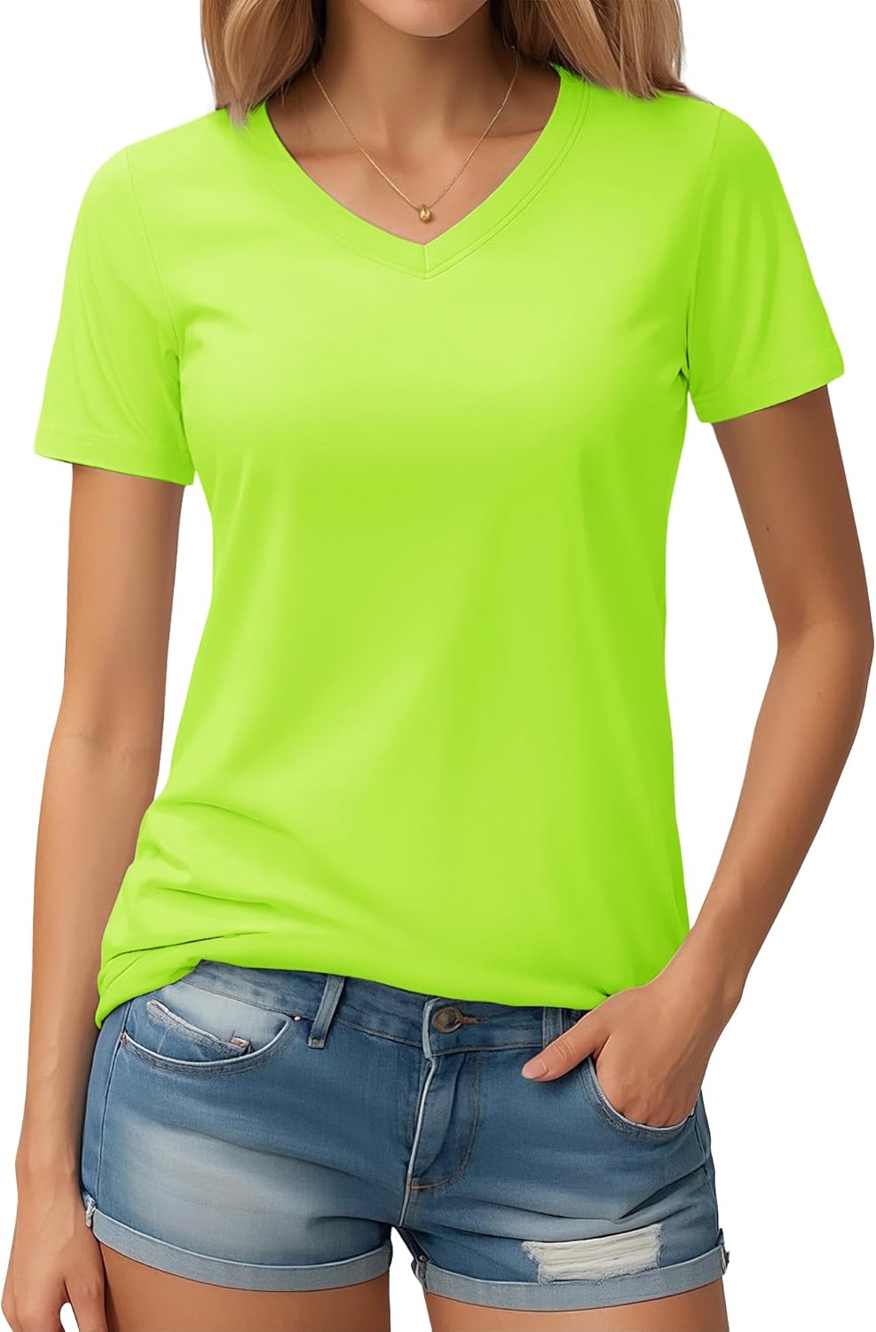 YUCOLEN Women’s Cotton Short Sleeve Shirts Soft Breathable UPF 50+ V Neck T-Shirts Basic Tops