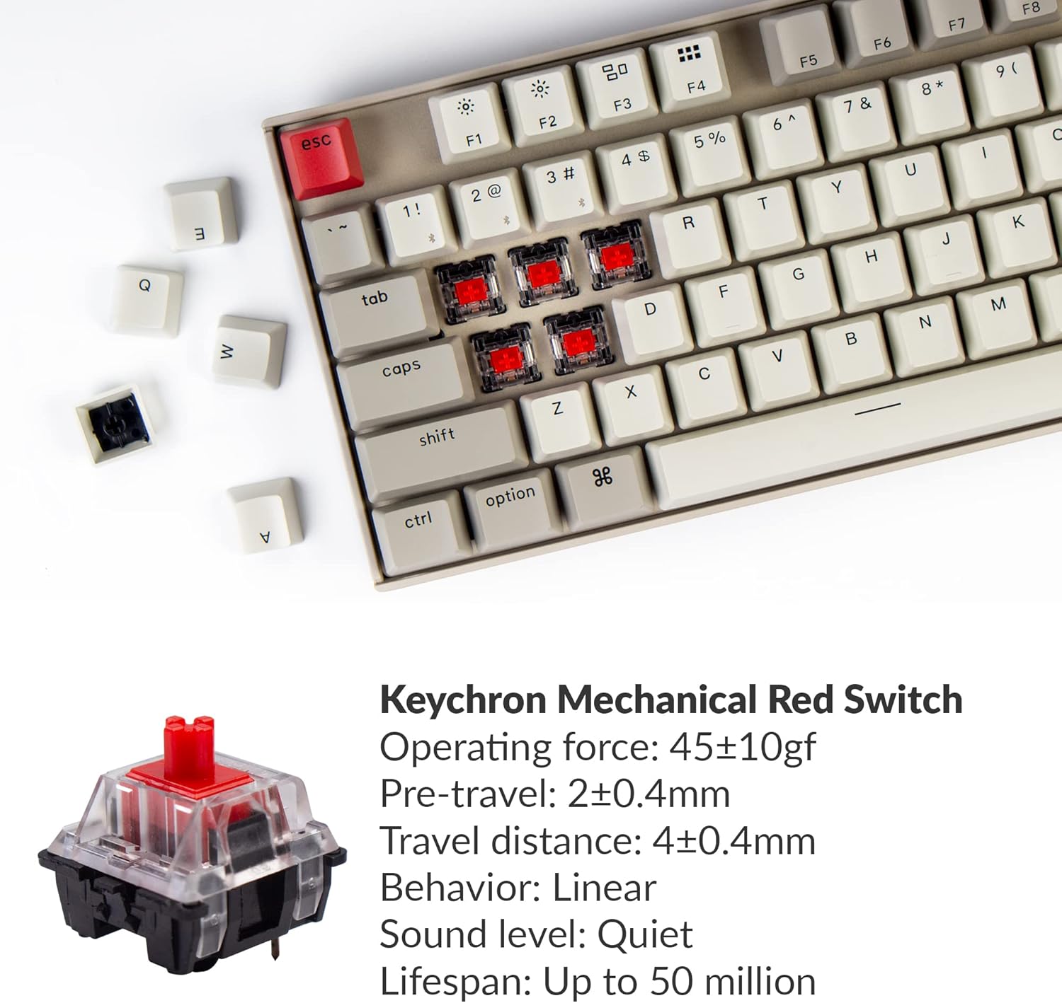 Keychron K8 87 Keys Tenkeyless Layout Wireless Bluetooth Mechanical Gaming Keyboard for Mac, Multitasking Type-C Wired Computer Keyboard for Windows Mechanical Red Switch