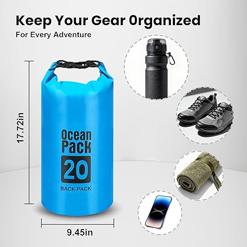 Miniatura 4 de Bolsa seca impermeable, 20L Roll Top ligero seco bolsa de almacenamiento mochila para senderismo, mochilero, kayak, camping, natación, navegación