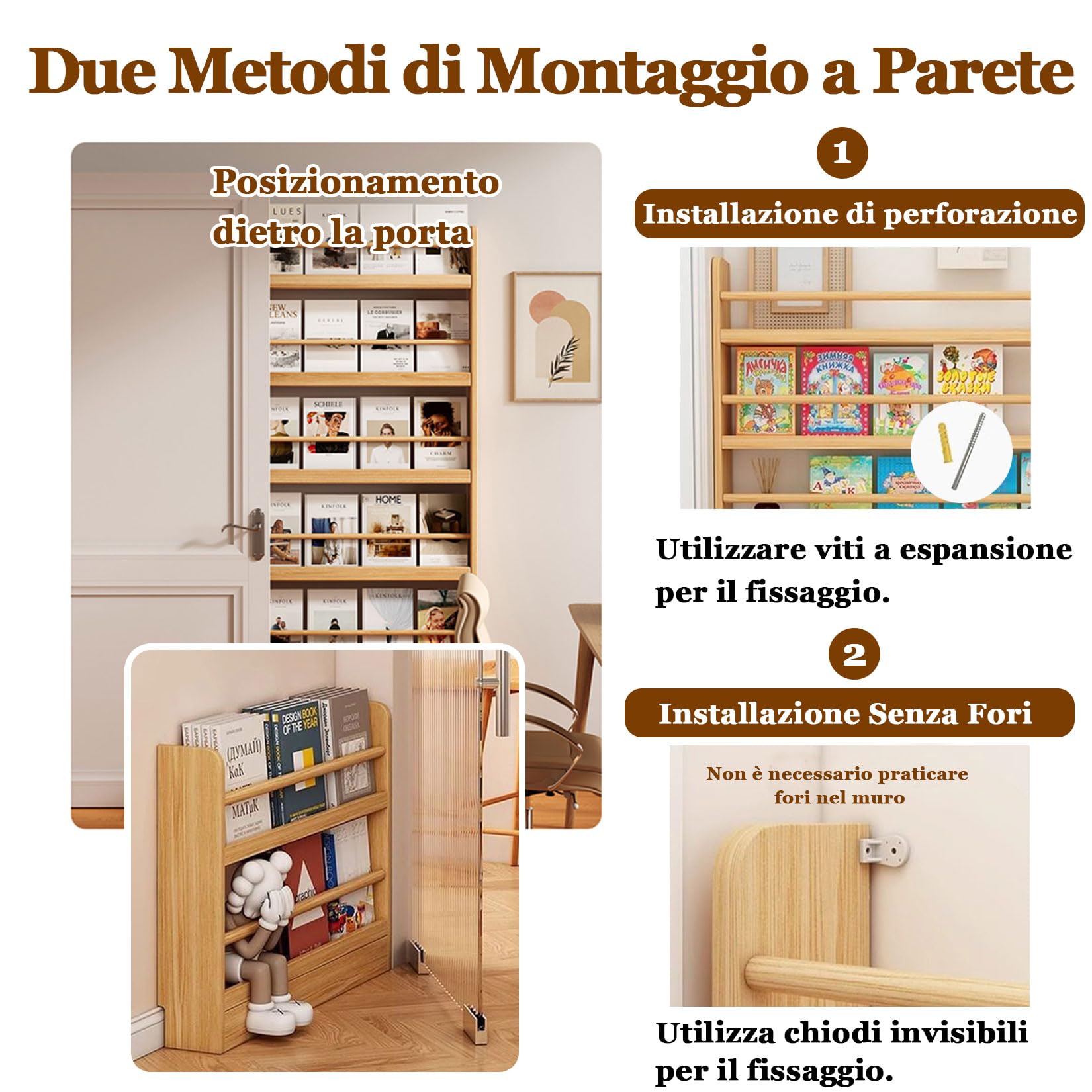 Scaffale Organizzatore in Legno Massiccio Stretto,Scaffale Dietro la Porta,Libreria sottile e stretta,Libreria Bambini da Parete,grande capacità di archiviazione,for soggiorno,armadio