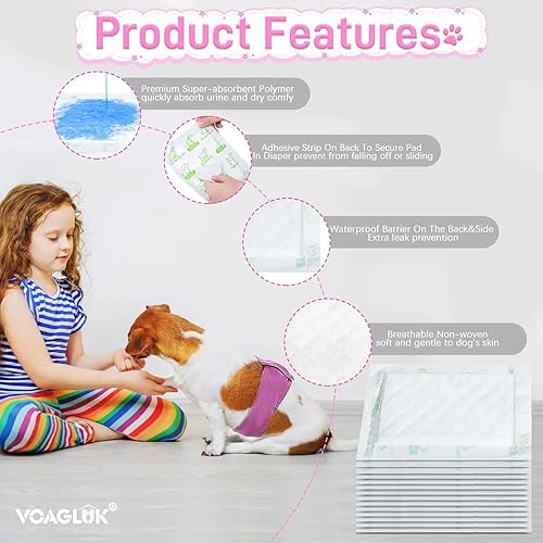 Miniatura 4 de Pañales para perros machos y hembras, 100 unidades, súper absorbentes, desechables, almohadillas de refuerzo para la mayoría de las bandas y