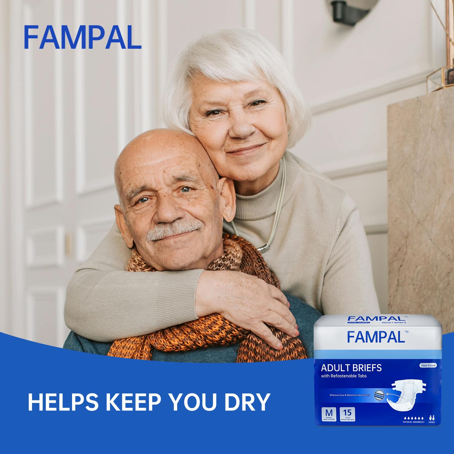 Vital Guard - Pañales para adultos, calzoncillos desechables para incontinencia con pestañas para hombres y mujeres, máxima absorción, control de olores, mediano, 15 unidades