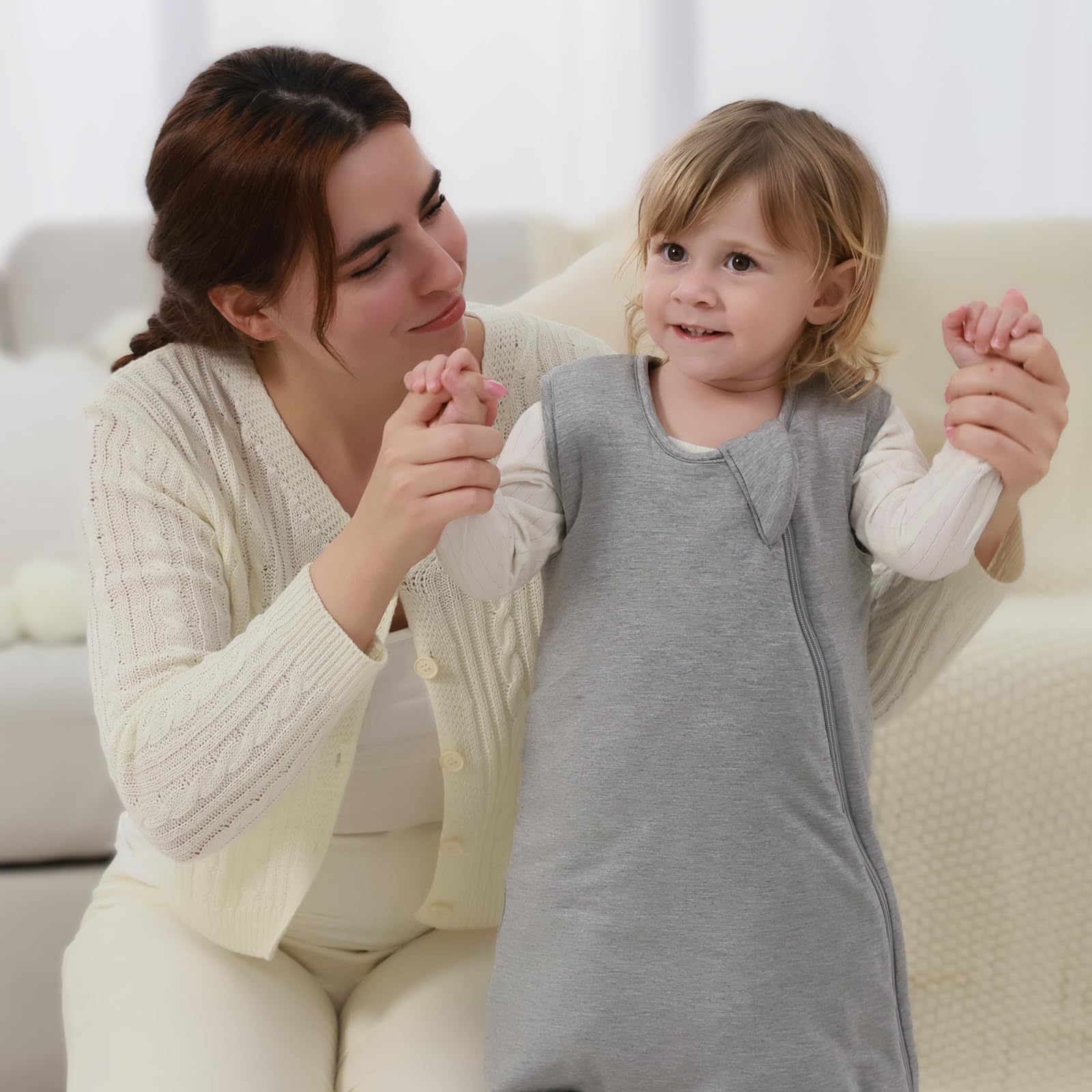 Mosebears Sacco nanna invernale per bambini 2,5 tog,Sacco Nanna Neonato in fibra di bambù, morbidissimo e caldo(18-36 mesi, Grey)