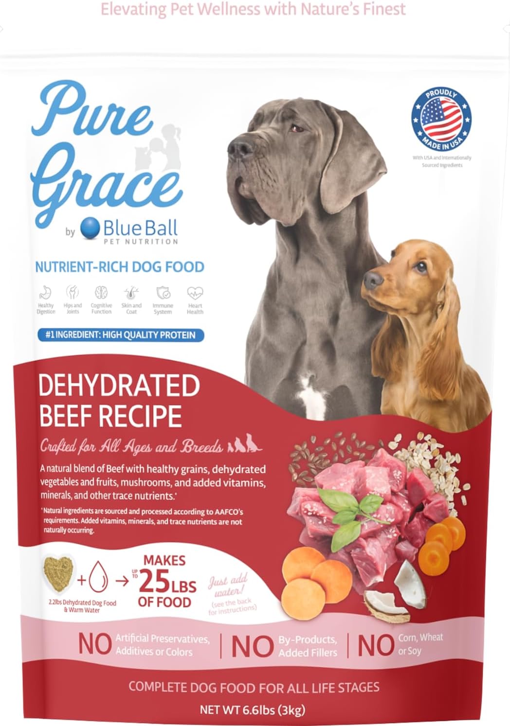 Pure Grace Dehydrated Beef Recipe Dog Food 6.6lbs (Makes up to 25lbs. of Hydrated Food)