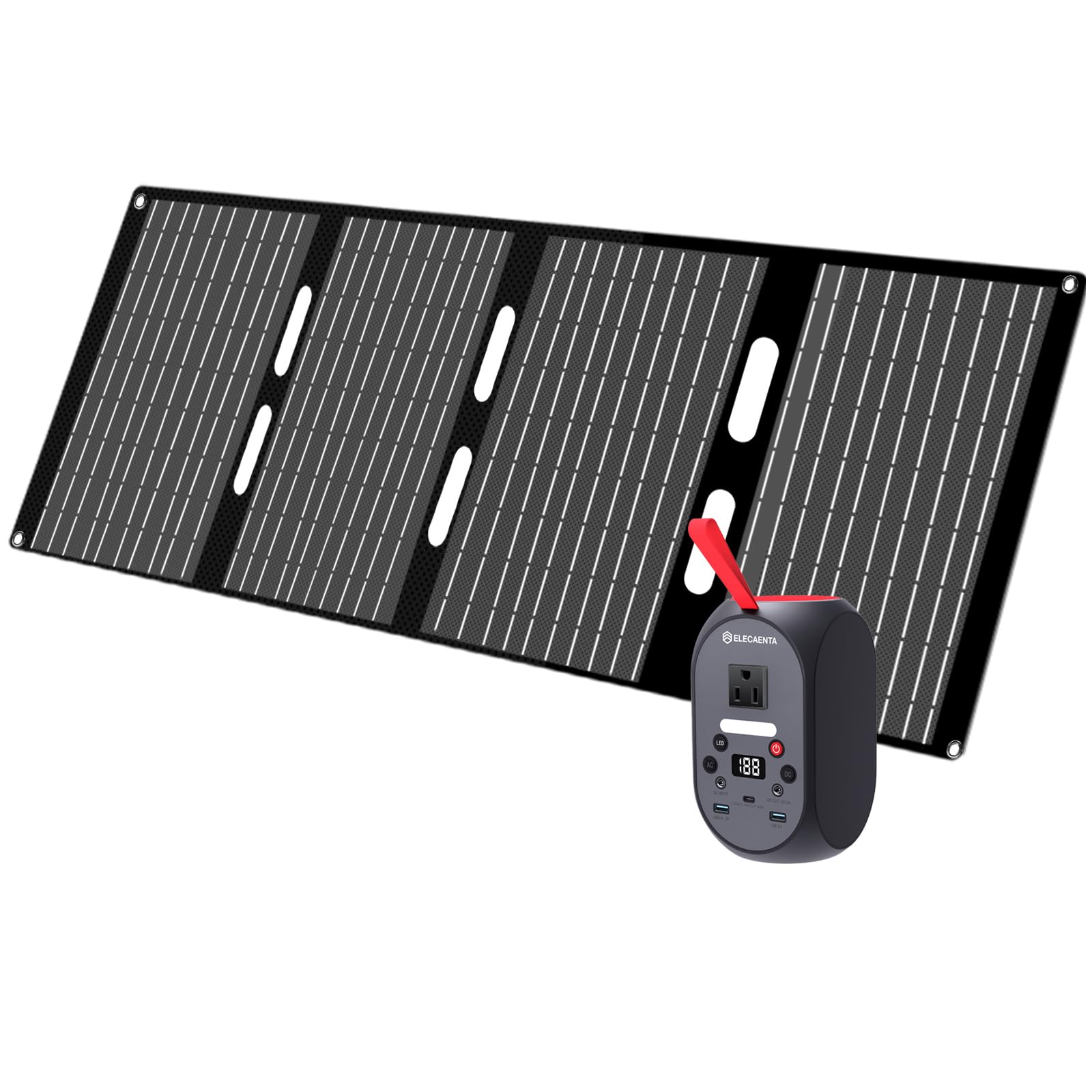 ELECAENTA 99Wh Portable Power Station with 60W Solar Panel Charger 120W Peak 200W LiFePO4 Battery Bank Backup Small