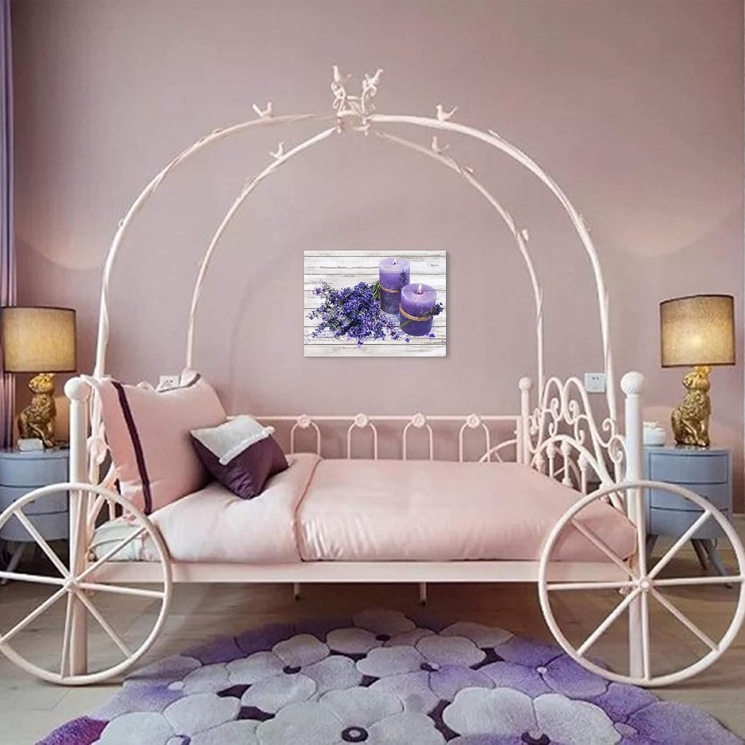 Lavender Canvas Wall Decor for Bathroom Purple Modern Flowers Pictures for Bedroom Wall Art Framed Vintage Wall Decor for Girls Room Kitchen Office Wall Decoration Artwork for Home Walls Size 12x15 image 4