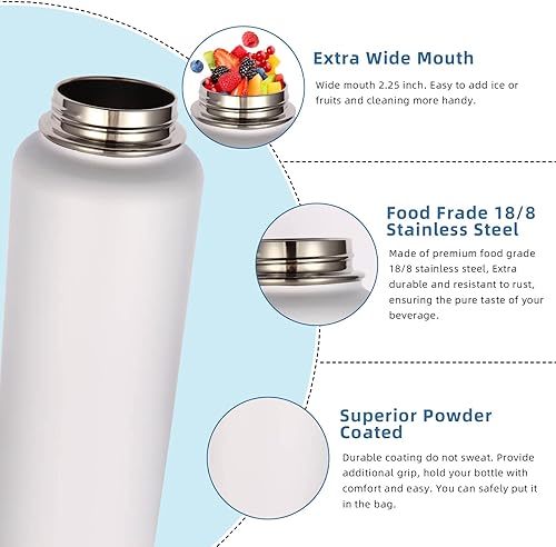 Miniatura 4 de Volhoply Botellas de agua aisladas a granel, paquete de 2, botella deportiva de acero inoxidable de 40 onzas con mango de paracaídas y tapa de