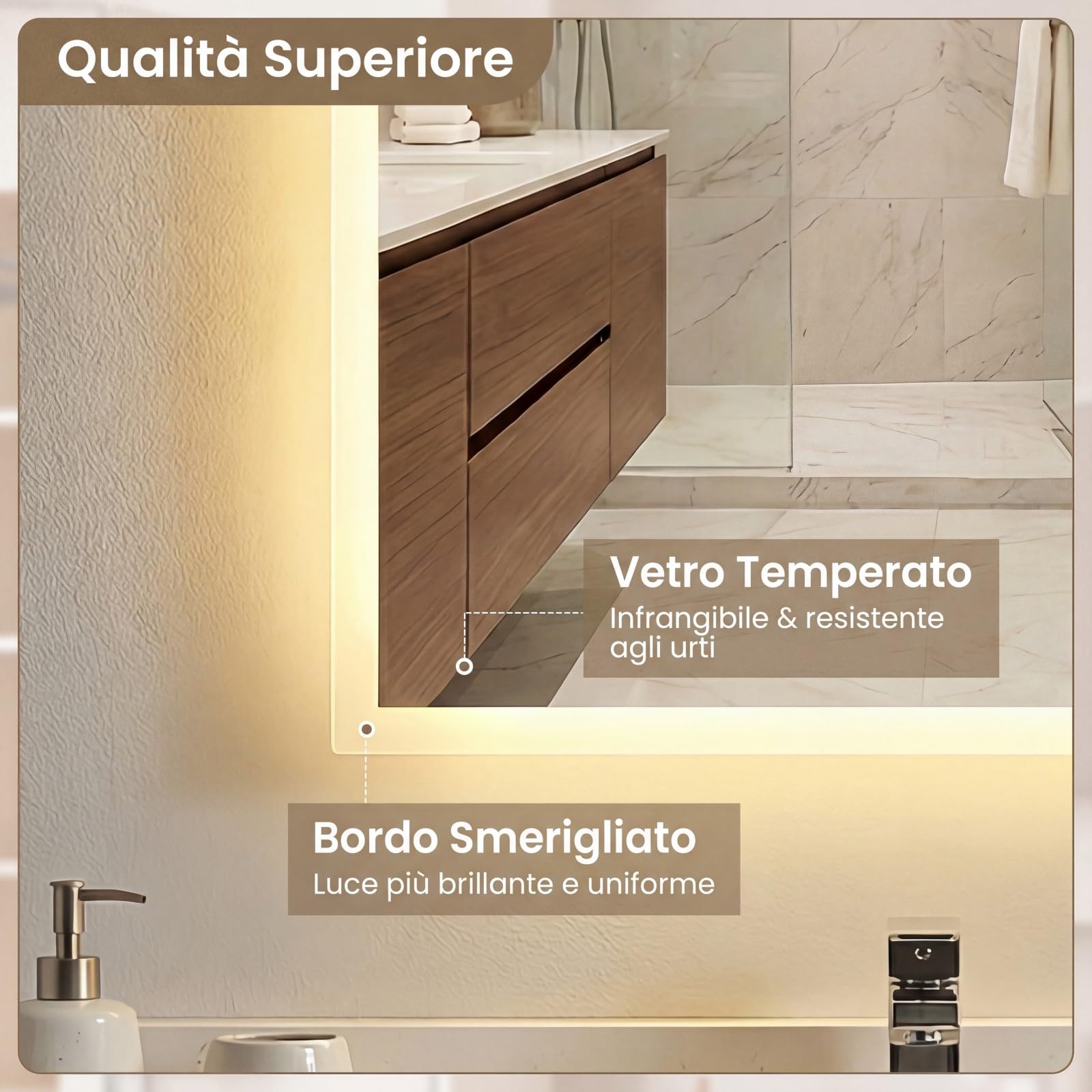 COSTWAY Specchio da Bagno LED 70 x 50 cm, Specchio da Parete Rettangolare con Anti-appannamento, Memoria, 3 Colori di Luce, Dimmerazione Continua e Vetro Temperato Infrangibile (70 x 50 x 3 cm)