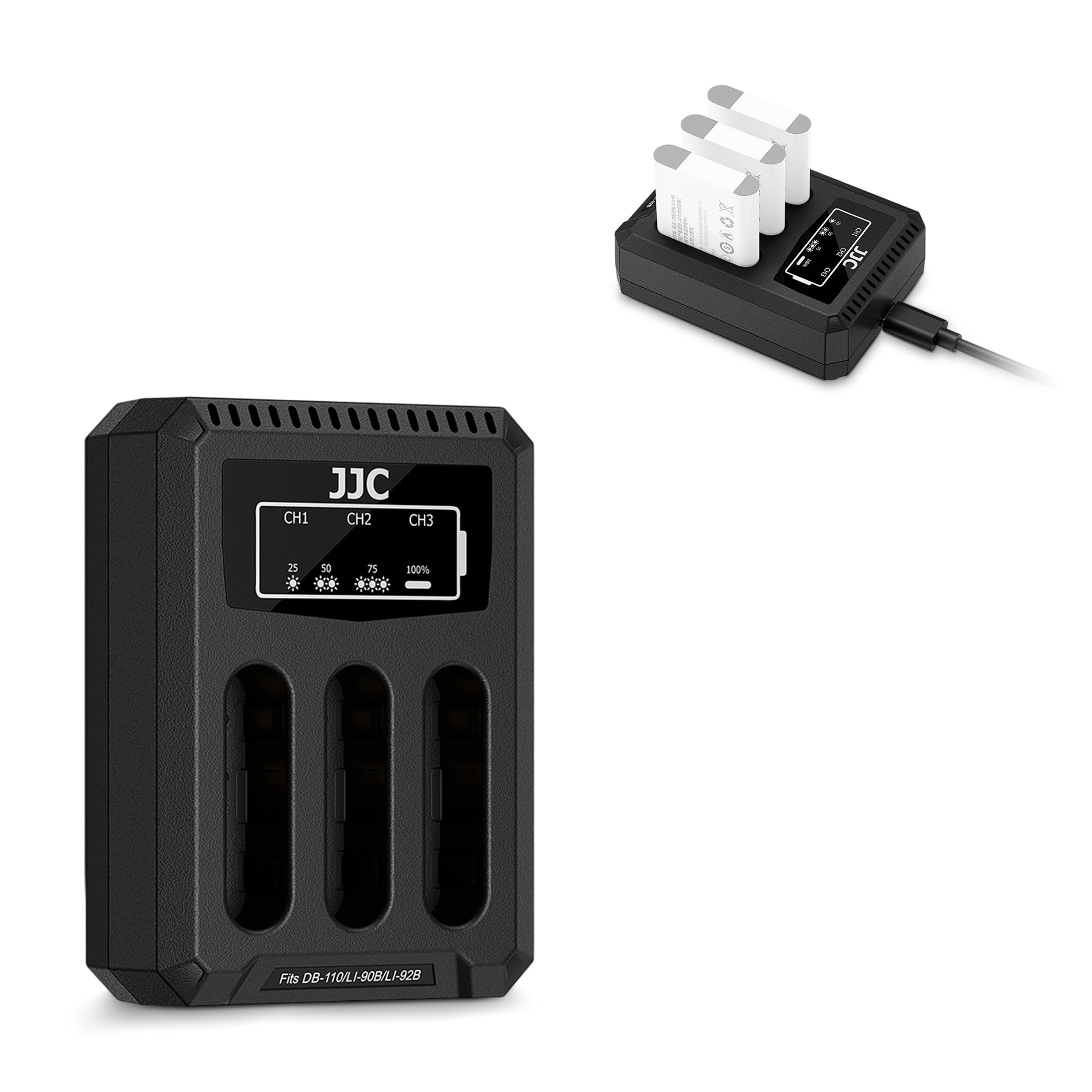 Caricabatterie triplo USB JJC compatibile con Ricoh GRIII, GR III HDF, GRIIIx, GR IIIx HDF, Olympus TG-7 TG-6 TG-5 TG-4 TG-3 TG-2 TG-1, Stylus X-Z2 iHS Fotocamere per Rico. DB-110, Oly Batteria LI-90B