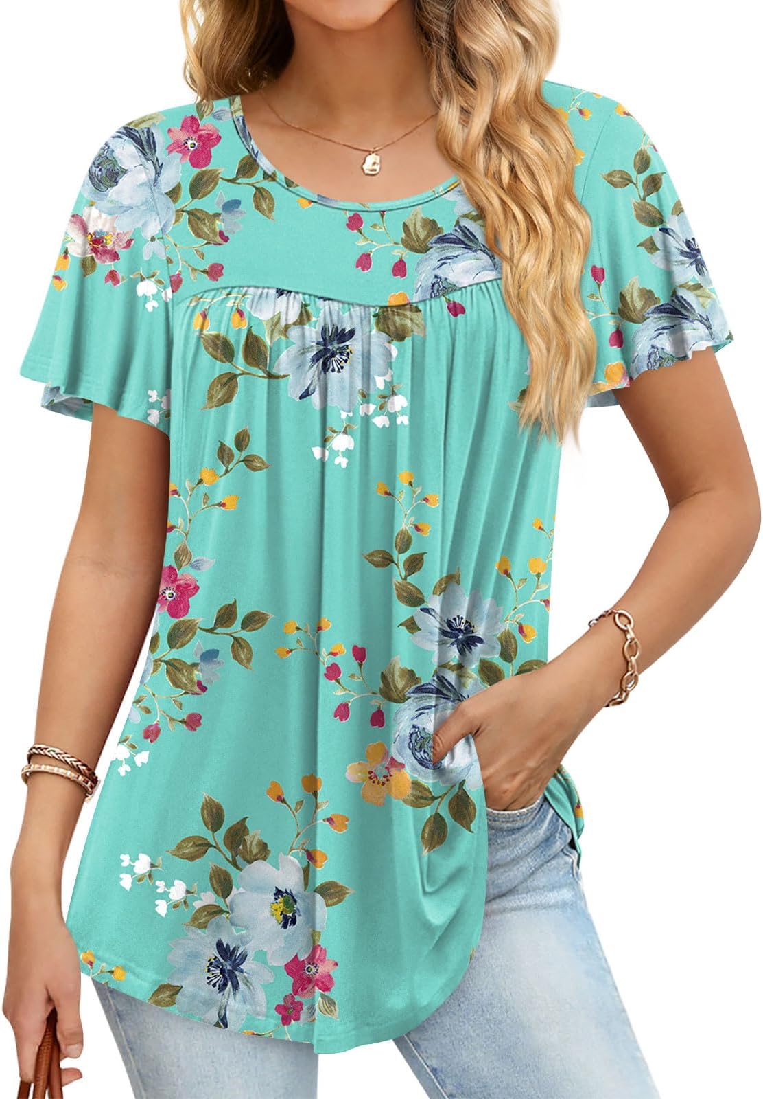 AnymissWomen's Casual Summer Tunic Tops Short Sleeve Loose Fit Shirts for Leggings Size M-3X