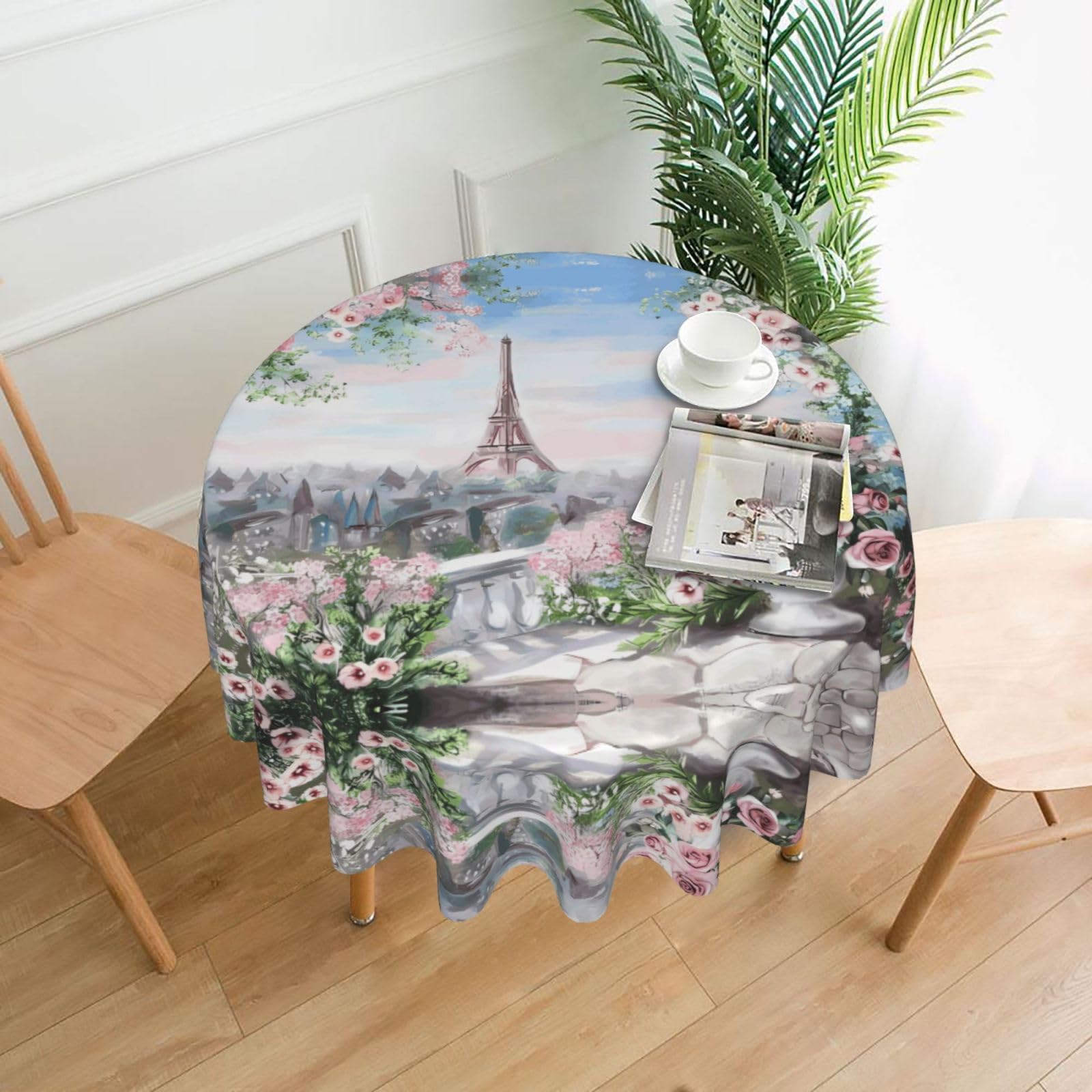 YYHHAOFA Beautiful Tower Paris Prints 60in Round Decorative Tablecloth – High-Grade Polyester Throw Cover for Dining, Parties, and Outdoor Events