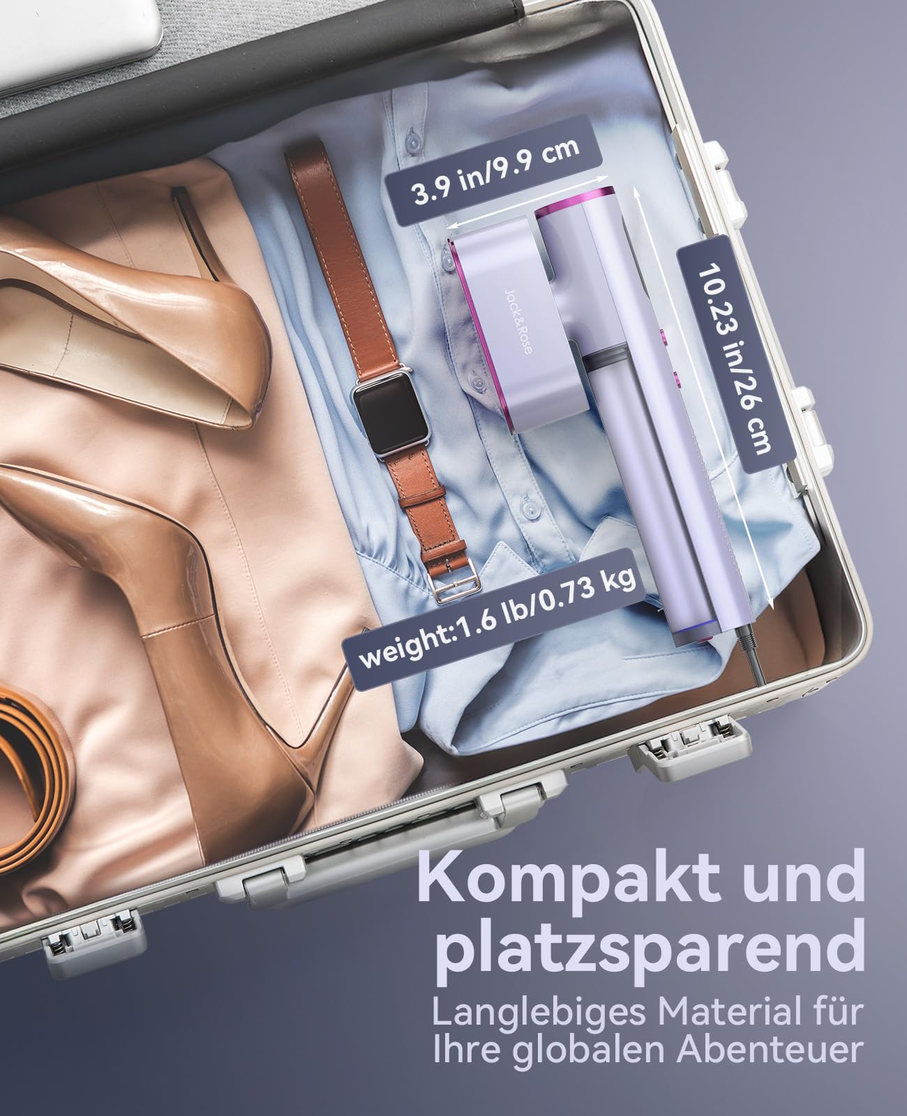 Reise Dampfglätter mit weltweiter Spannung 100-240V Tragbare Steamer für Kleidung, 2-in-1 Reisebügeleisen 1000W Steam iron, schnelles Aufheizen Steamer dampfglätter für Globale Reisen Lila
