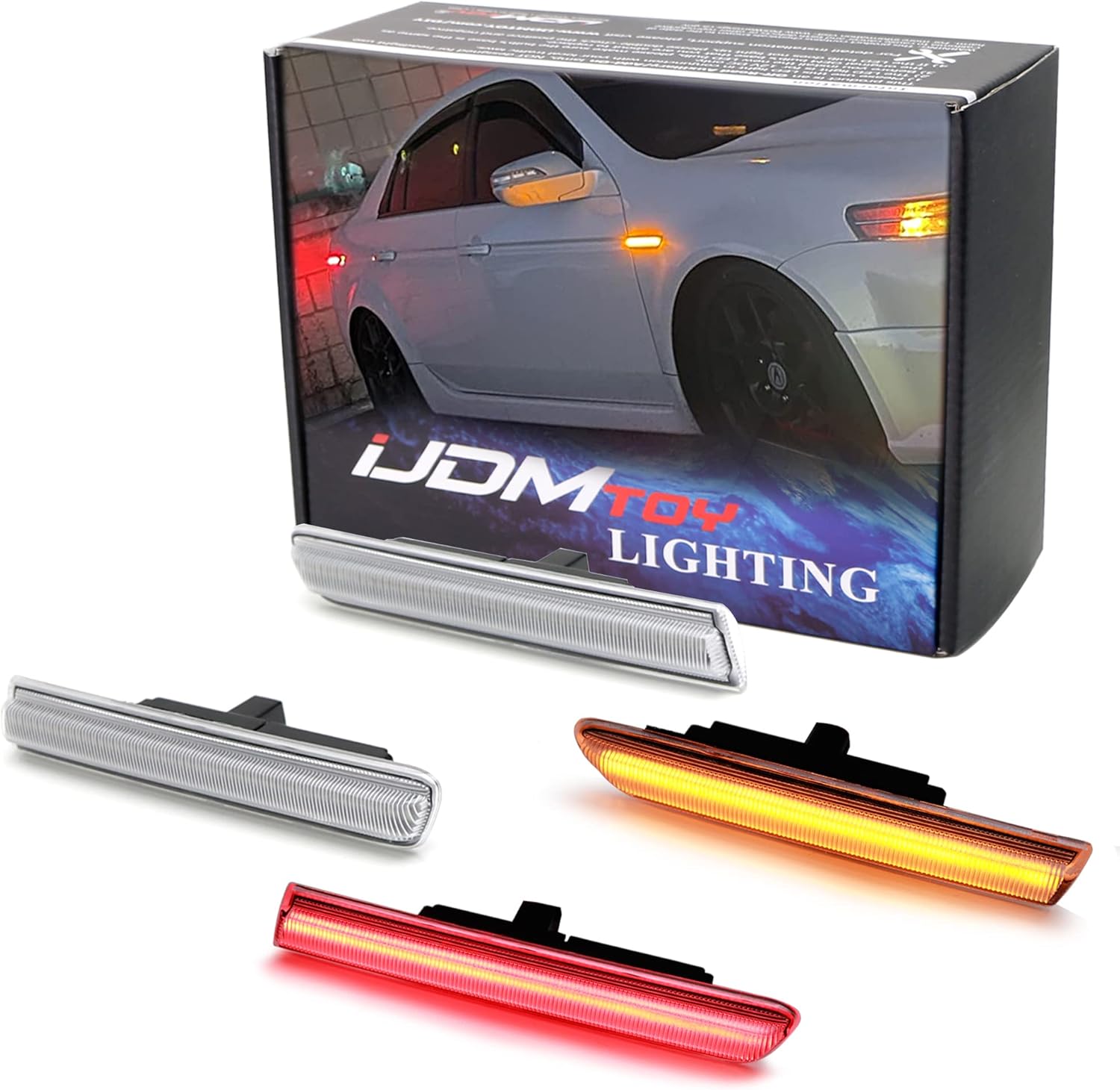 iJDMTOY Clear Lens Amber/Red Full LED Side Marker Light Kit Compatible With 2004-2008 Acura TL, Powered by Total 180-SMD LED, Replace OEM Sidemarker Lamps