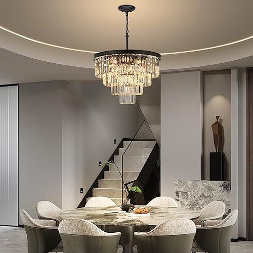 Miniatura 2 de Candelabros de cristal para comedor sobre mesa, 15 luces negras modernas para sala de estar, accesorios de iluminación redondos de cristal de 4