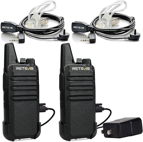 Retevis Walkie Talkies RT22, mini radio de 2 vías recargable, manos libres VOX, portátil, radios bidireccionales de largo alcance con auricular,