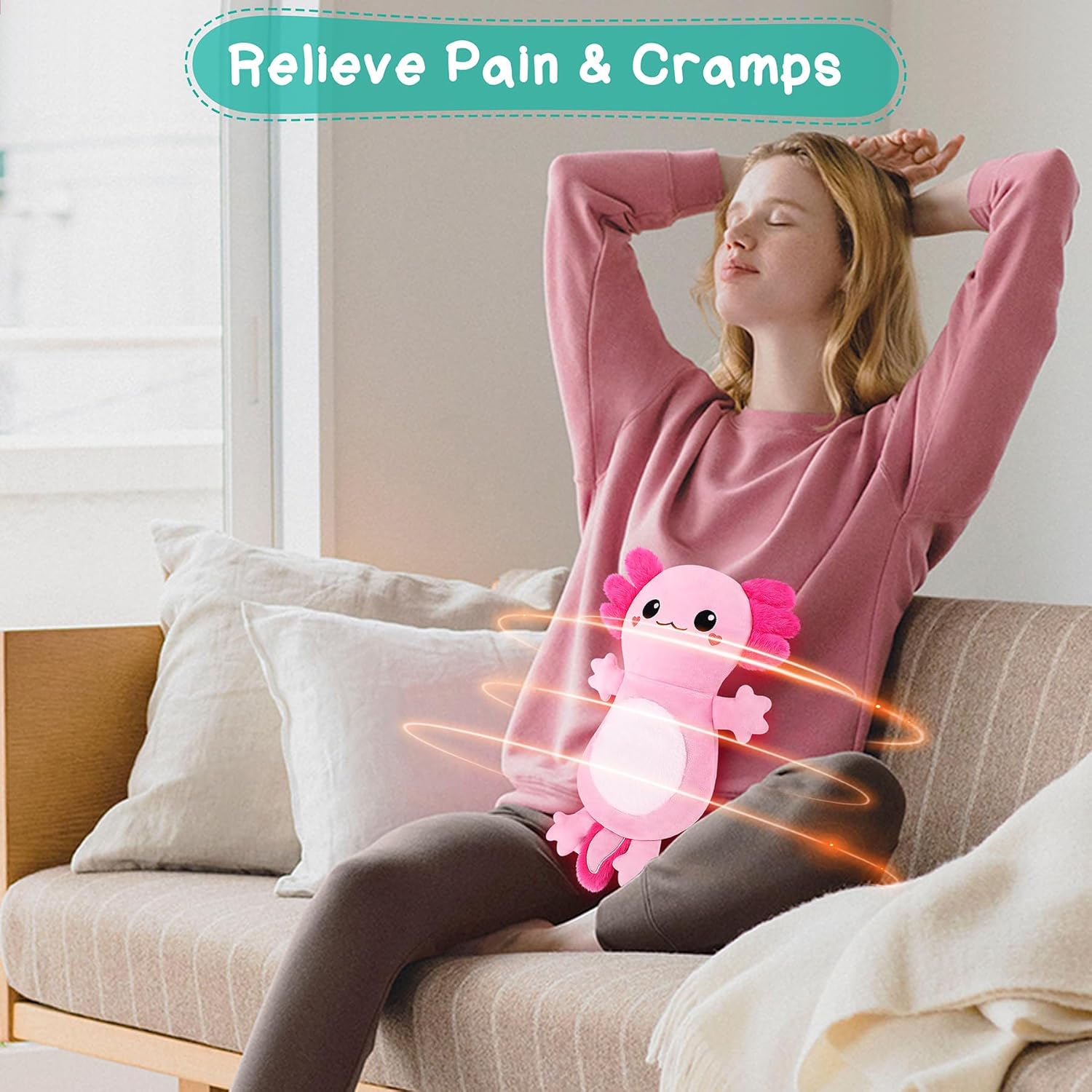 Valentines Axolotl Microwave Heating Pad for Period Cramps, Animals Microwavable Heating Pad for Shoulder Neck Knee Pain Relief, Cute Pink Axolotl Plush Toy with Removable Heat Pack for Women and Kids - Image 6