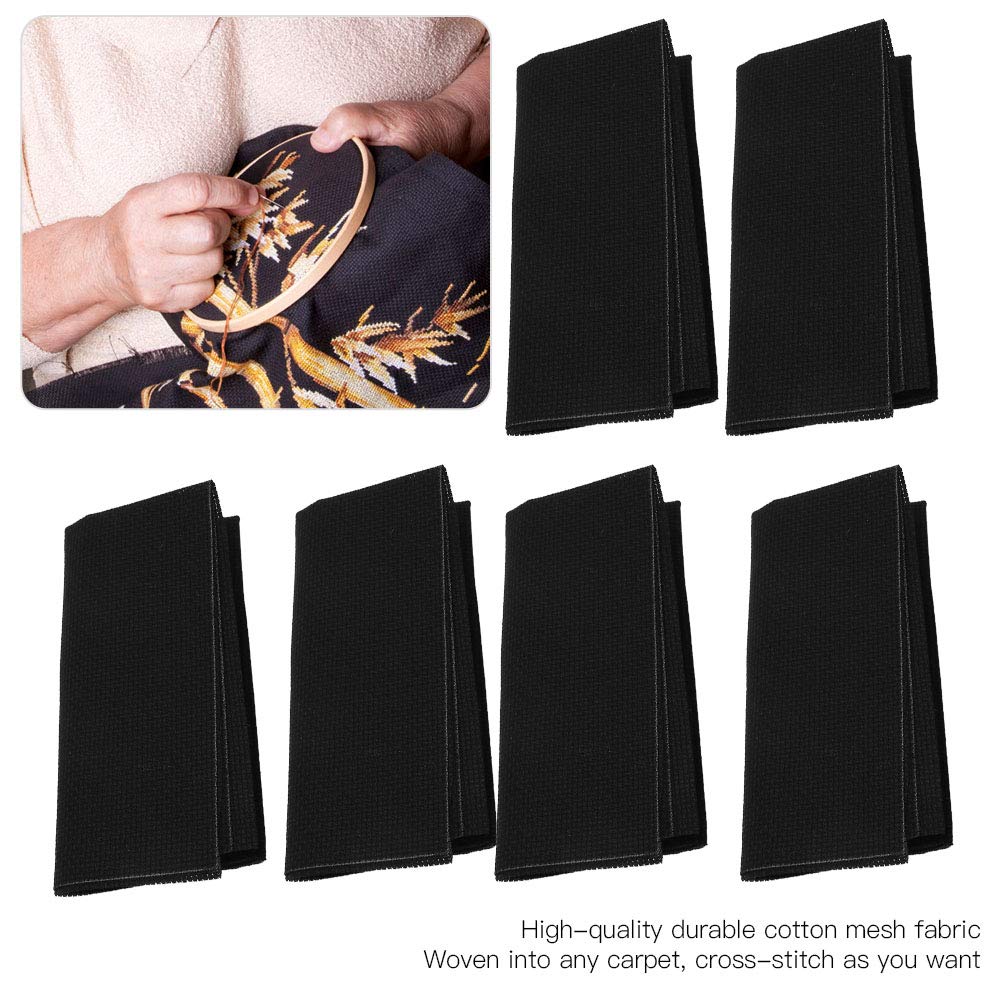 6PCS Cross Stitch Fabric, Cross Stitch Cloth Cotton Hand Knitting Mesh 14 Count Black Cotton Cloth for Home Craft Embroidery Decoration