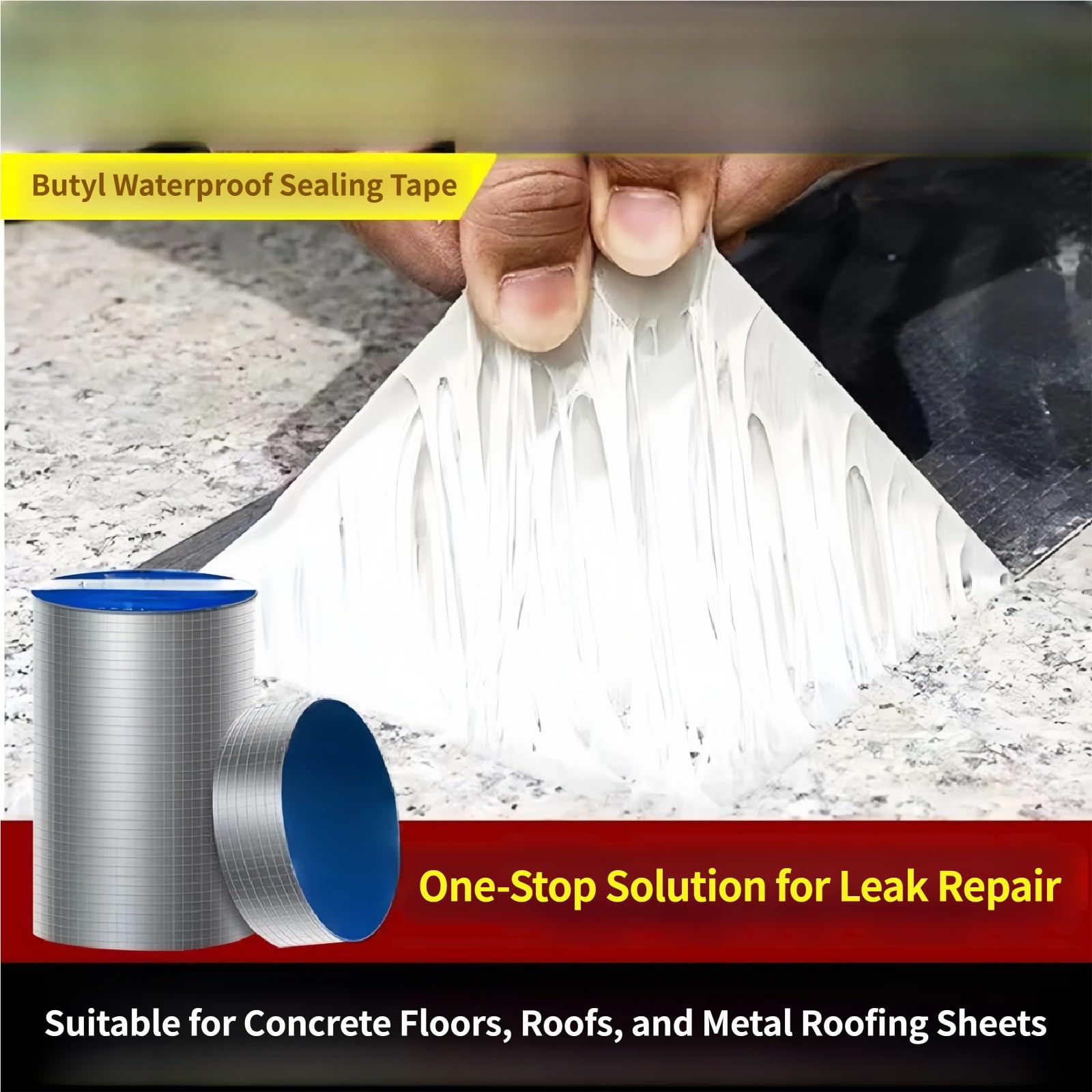 Cinta Butílica Impermeable de Aluminio Autoadhesiva, Parche Antifugas para Techo Metálico y Techo Plano, Resistente UV y Todas las Temperaturas