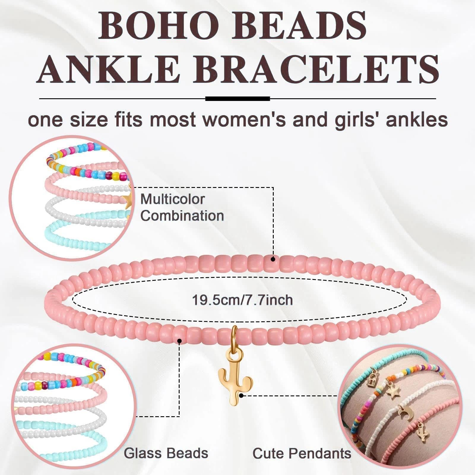 Cavigliere da Donna, 4 pezzi Boho per Estate Bracciale Elastico con Perline Colorate Cavigliere Bohémien, per Donne Ragazze Stratificate Caviglieres Impermeabili Gioielli Spiaggia