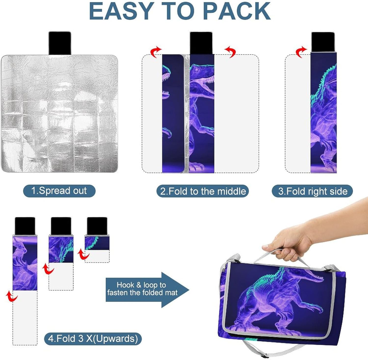 Outdoor Picnic Blanket Extra Large Beach Blanket Waterproof Picnic Mat Green Dinosaur Style Camping Blanket Portable with Carry Strap Park Blanket for Grass Camping Park