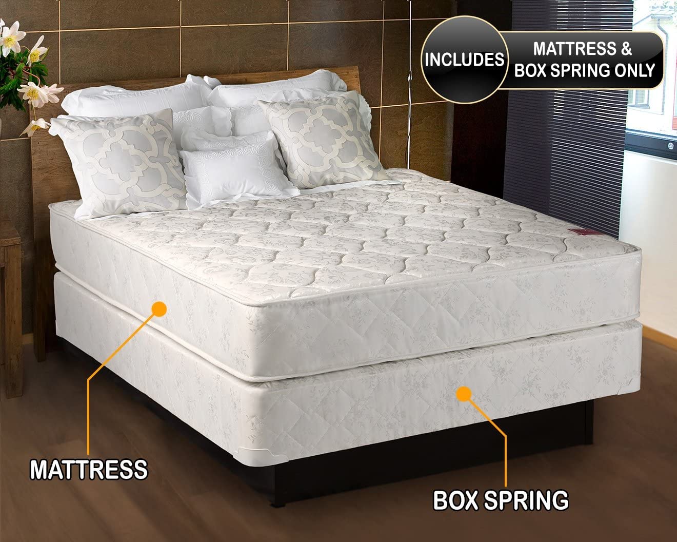 DS Solutions USA Legacy 2-Sided Queen Mattress and Low Profile Box Spring Set with Mattress Cover Protector