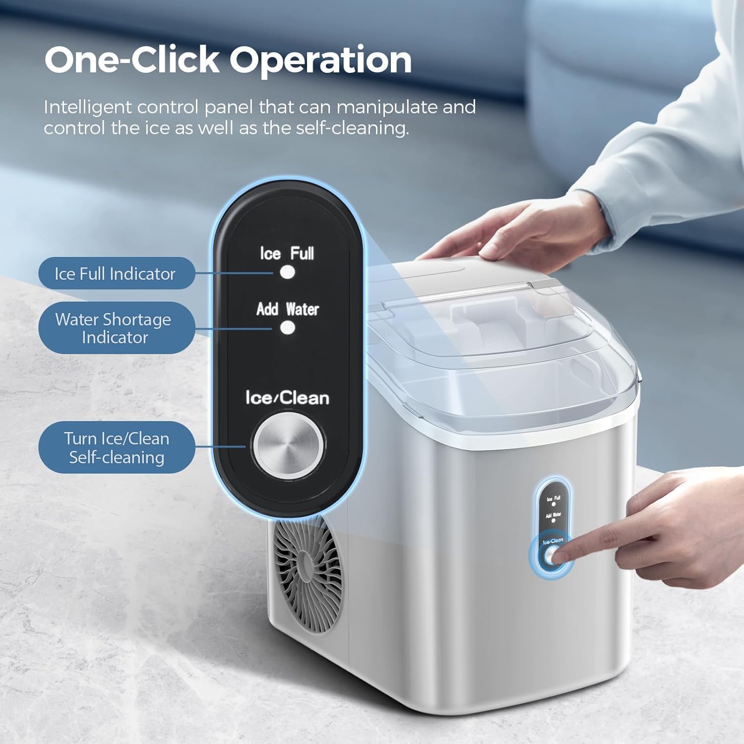 Nugget Ice Maker Countertop With Self-Cleaning Function, Sonic Ice Maker Machine With Handle, 35lbs/Day, Compact Design For Home/Office Use(Grey) on Fridge.com - View 6