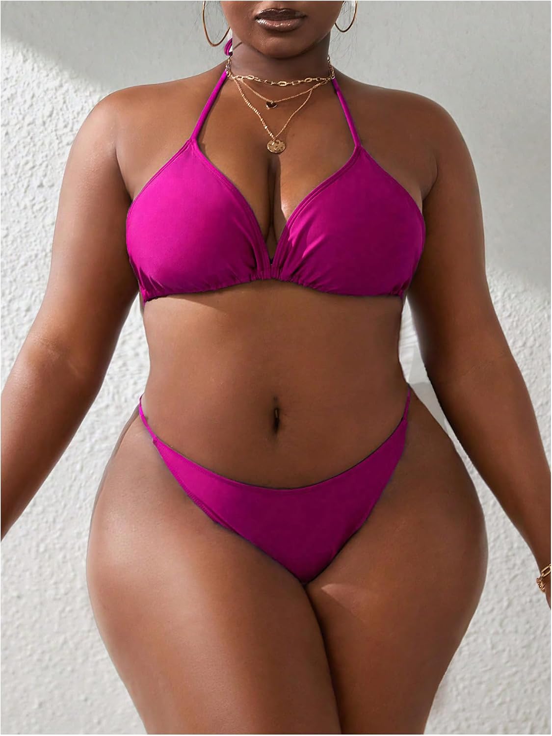 SOLY HUX Women's Plus Size Sexy 4 Piece Swimsuits Halter Bikini Sets with Drawstring Long Sleeve Cover Up Bathing Suit