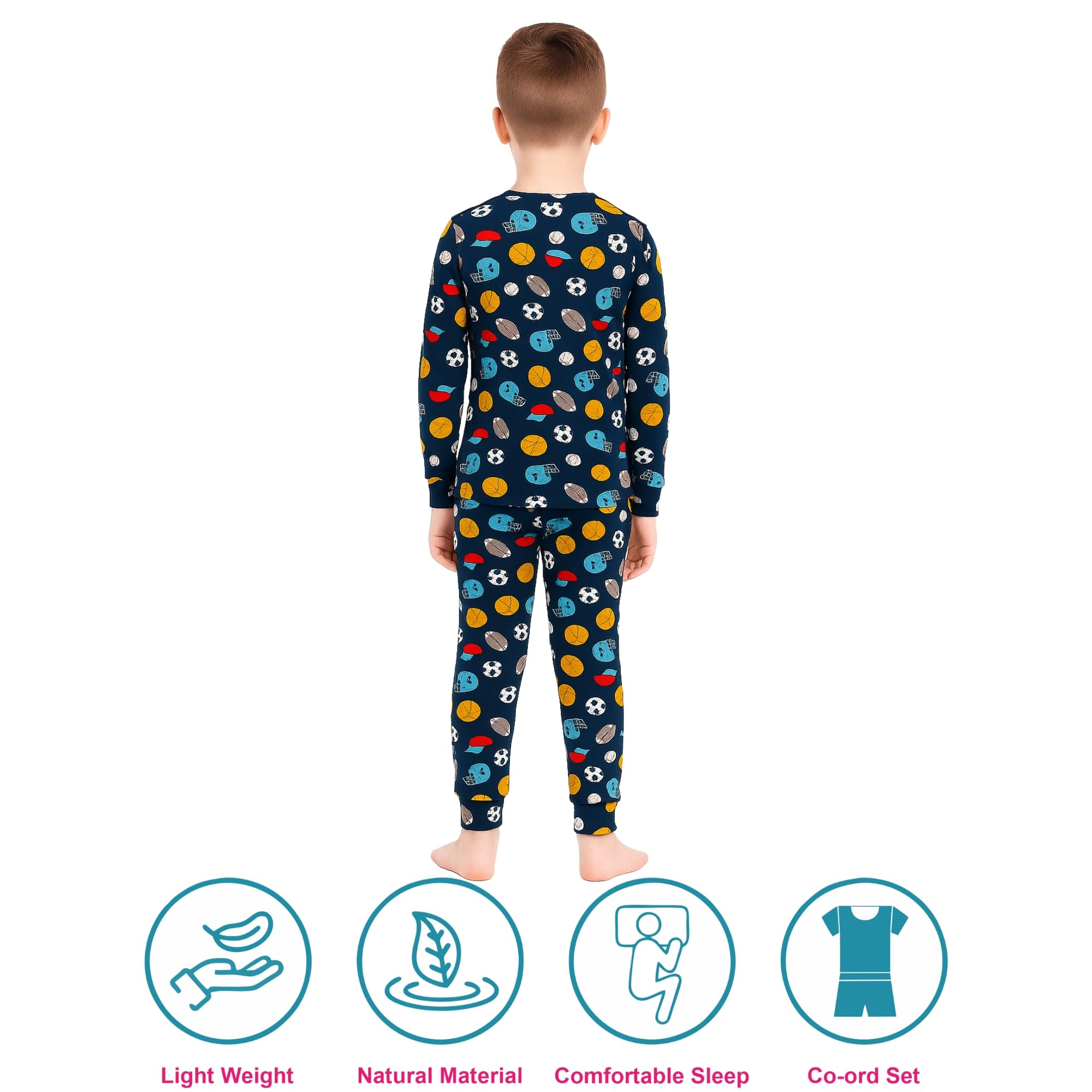 Hestia|H.Nsg.7|Kids Boys Nightwear|Sleepwear|Cotton|Trouser Full Sleeves Pajama Set Tshirt|Elastic Waist|Night Dress With Pyjama Tshirts For Boys|Rugby Football Printed|Blue Color|Set 1,6-8 Years - Image 5 thumbnail