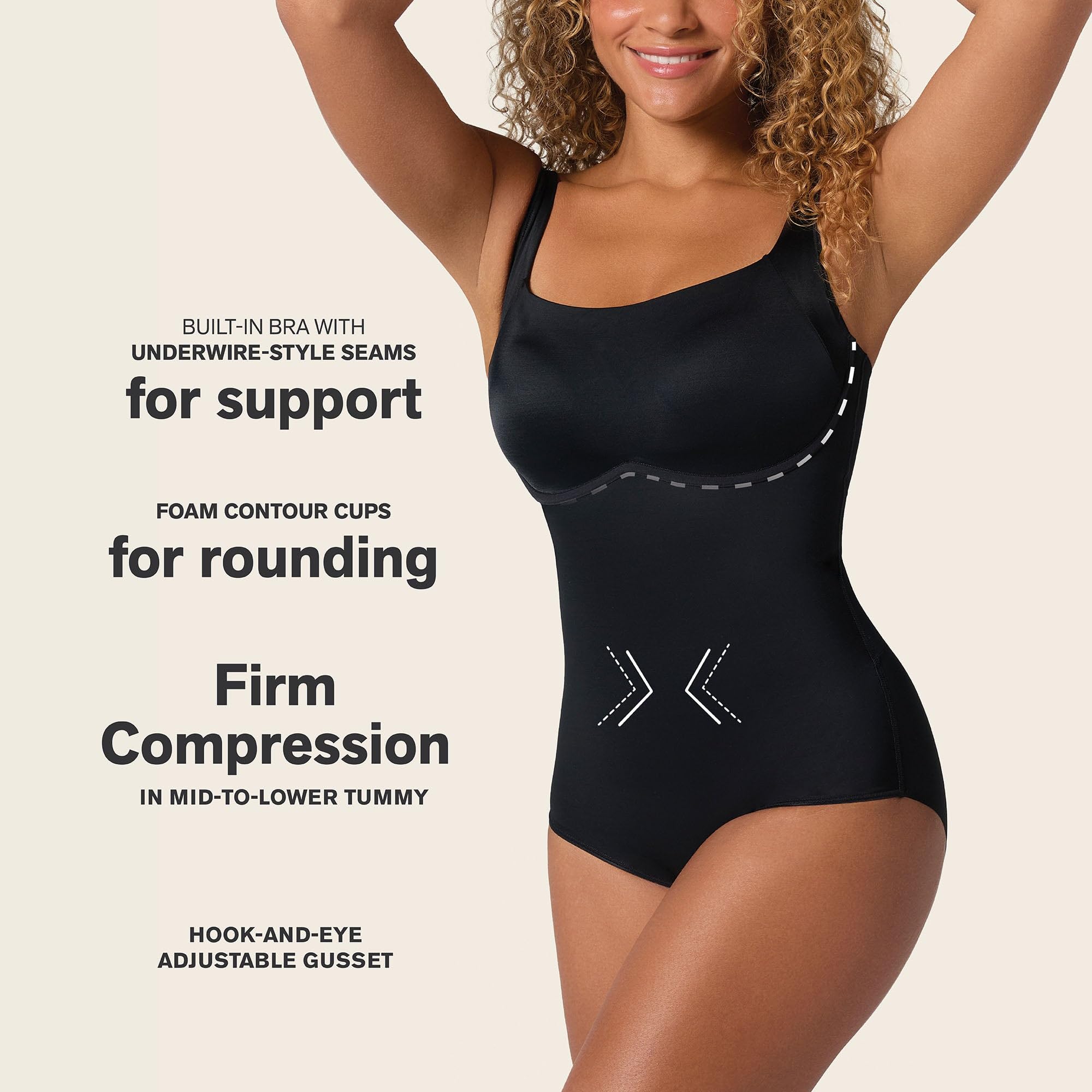 Leonisa Core Boldly Shapewear para mujer – Body esculpido clásico inalámbrico con espalda redonda y control de abdomen