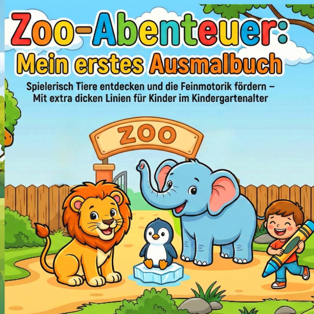 Zoo-Abenteuer Mein erstes Ausmalbuch: Mein erstes Ausmalbuch Spielerisch Tiere entdecken und die Feinmotorik fördern - Mit extra dicken Linien für Kinder im Kindergartenalter