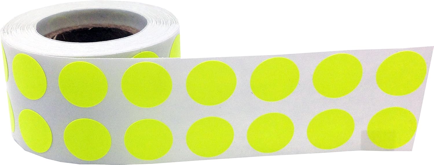 Fluorescent Yellow Circle Stickers, 13 mm 1/2 Inch Dot Labels 1000 Pack ...