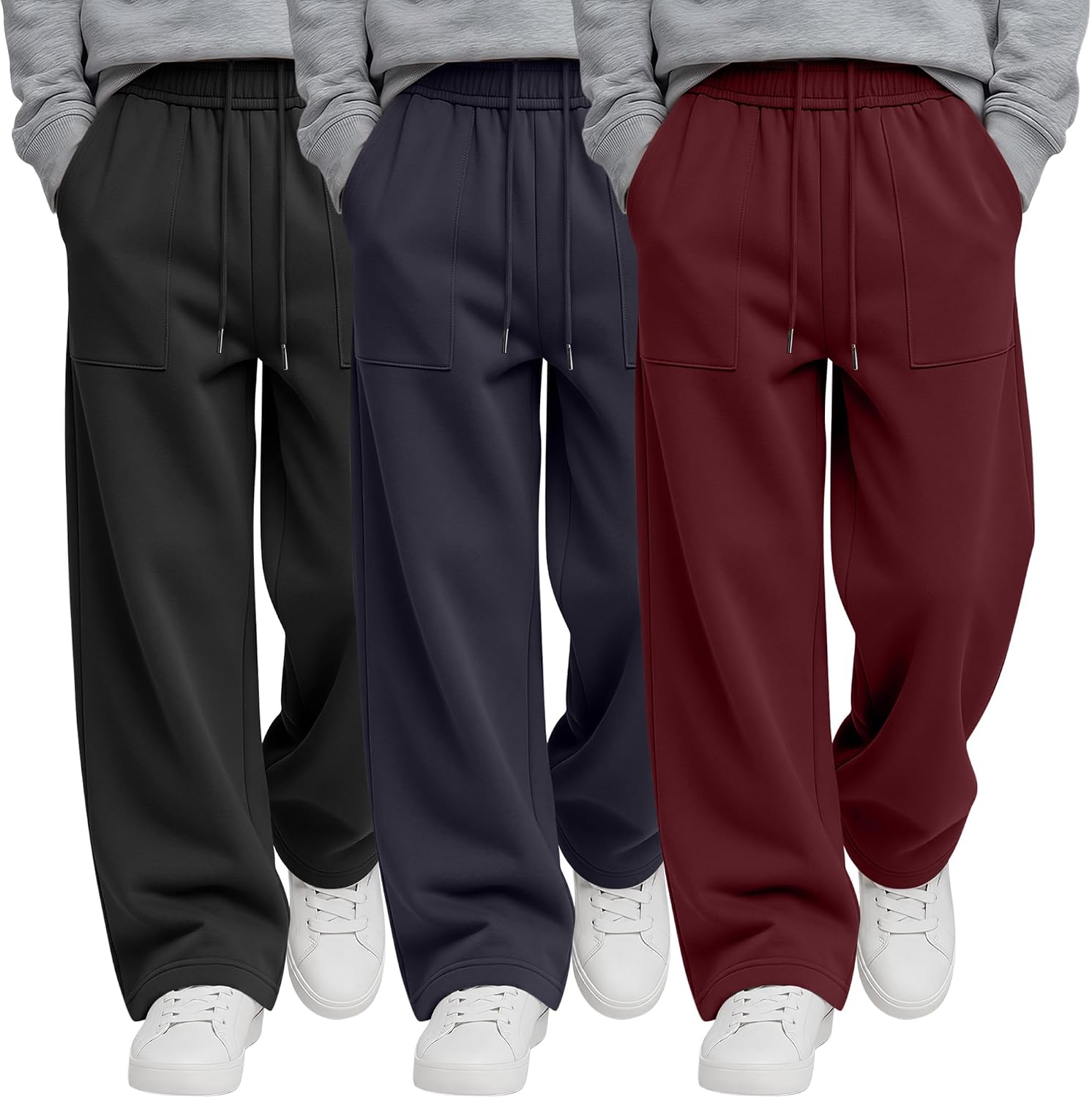 3 Pack Boy Baggy Sweatpant Kid Wide Leg Pants 5-14Y