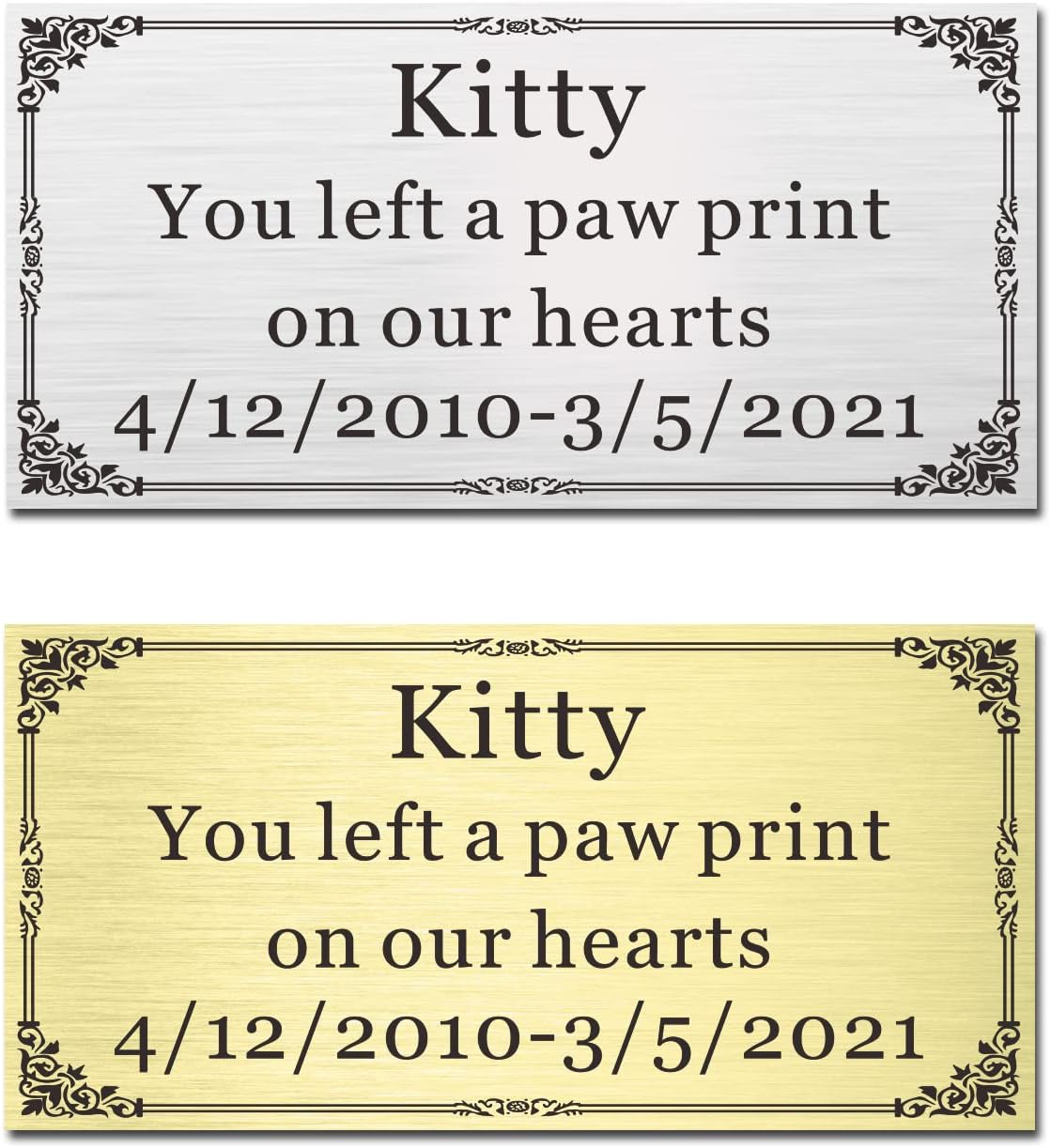 Size: 4"W x 2"H, Custom Elegant Engraved Plate, Personalized Brass or Stainless Steel Engraved Memorial Plate for Frame, Trophy, Flag Case, Urn, with Adhesive Backing or Screws, Square (Silver, Gold)