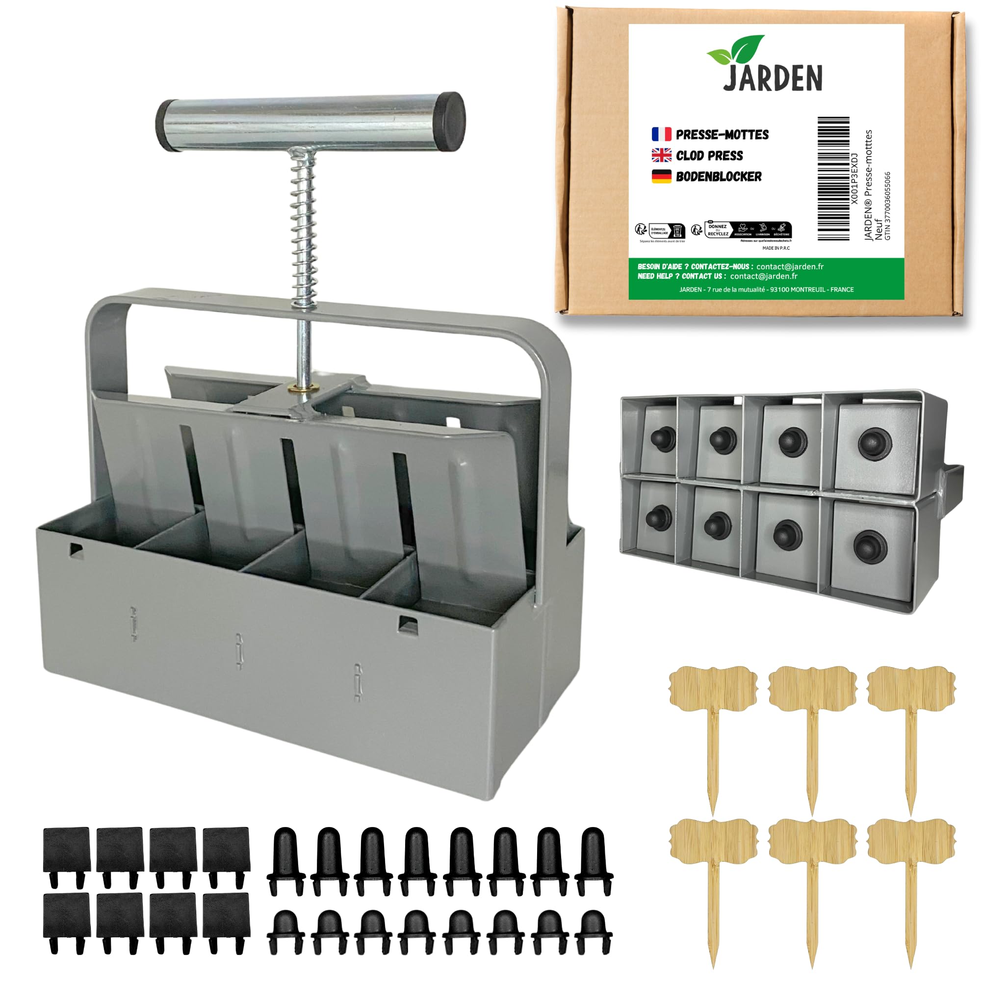 Jarden Pressa professionale per terreno - 8 Zolle quadrate da 5 cm - Attrezzo da giardinaggio in acciaio inox per piantare semi, piantine e talee