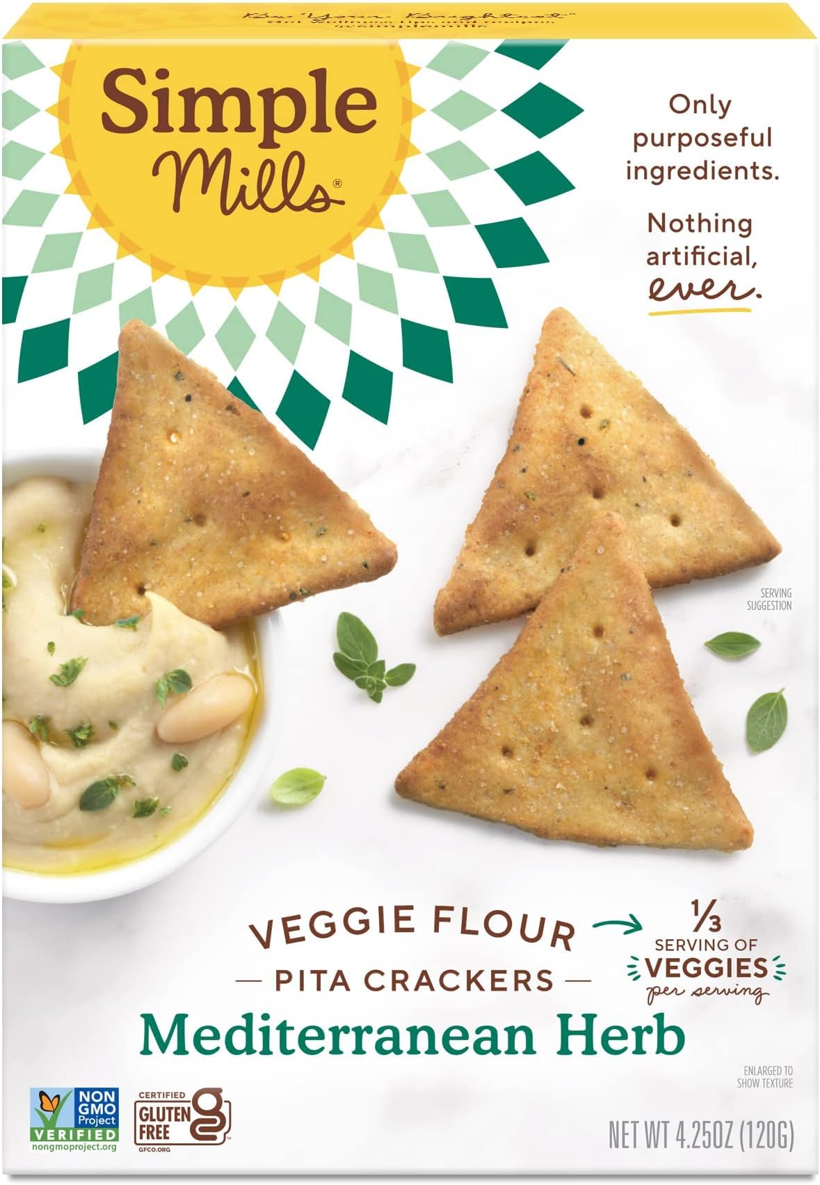 Veggie Pita Crackers, Mediterranean Herb - Gluten Free, Vegan, Healthy Snacks, Paleo Friendly, 4.25 Ounce (Pack of 1)