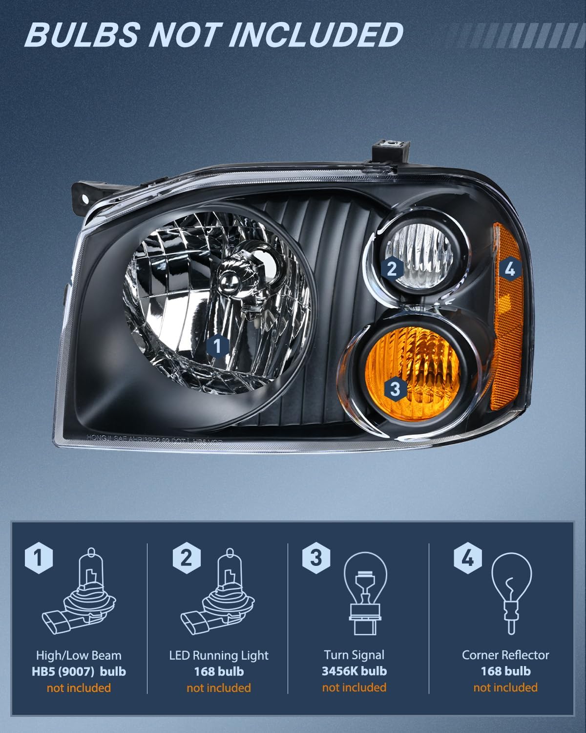 Nilight Headlight Assembly Compatible with 2001 2002 2003 2004 Nissan Frontier XE OE Style Replacement Halogen Headlights Black Housing Amber Reflector Headlamp Passenger and Driver