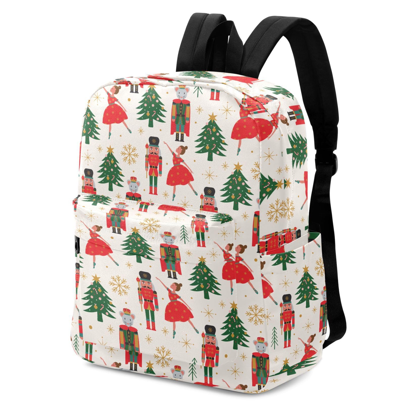 Peystean Large Backpack, Christmas Trees Nutcracker Ballerina Polyester Durable Travel Shoulder Daypack for Unisex School Bookbag Work Hiking Fit 16.5