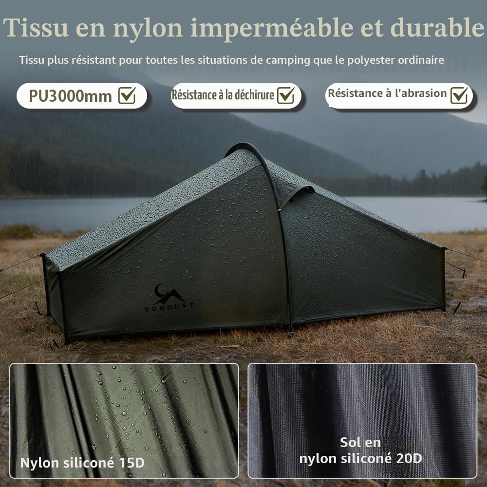 TOMOUNT Tente de bivouac en nylon ultra légère pour 1 personne - Étanche - Petit format une fois pliée - Tente de trekking - Tente de camping pour l'extérieur, le camping, la randonnée, les voyages et