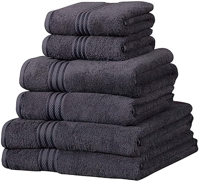 Linens Limited Luxury Supreme 100% Egyptian Cotton | Quick Dry & Highly Absorbent | Durable & Super Soft | 6 Piece Hotel Towel Set, Charcoal